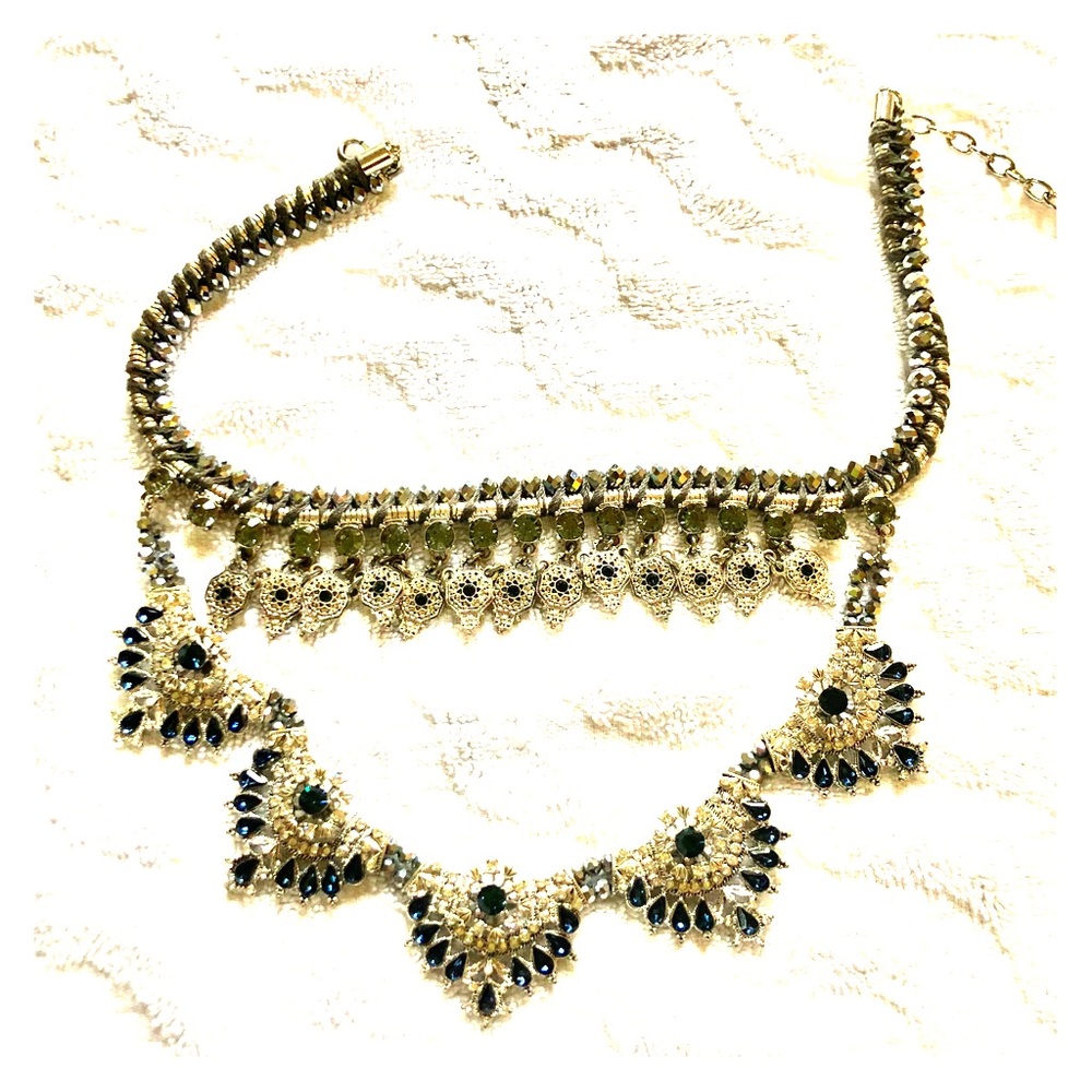 St. Thomas silver tone and faux blue gem necklace